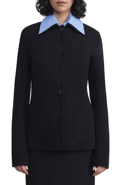 Lafayette 148 Snap-front Structured Wool Jersey Jacket In Black