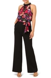 ADRIANNA PAPELL FLORAL EMBELLISHED WIDE LEG JUMPSUIT