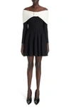 Balmain Off-shoulder Ribbed Knit Mini Dress In Black Natural
