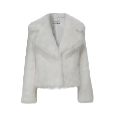 Marei 1998 Penstemone White Faux Fur Notched Collar Coat