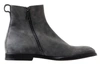 DOLCE & GABBANA DOLCE & GABBANA GRAY LEATHER MEN ANKLE BOOTS MEN'S SHOES