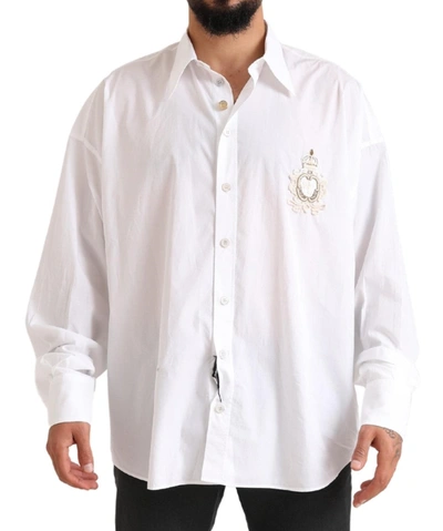 Dolce & Gabbana White Logo Cotton Casual Long Sleeves Shirt