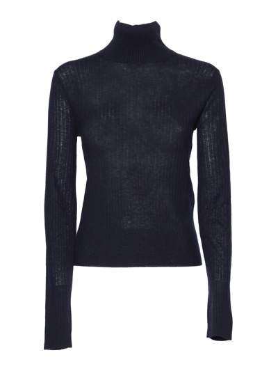 Max Mara Sax Silk And Wool Mock Sweater In Blue