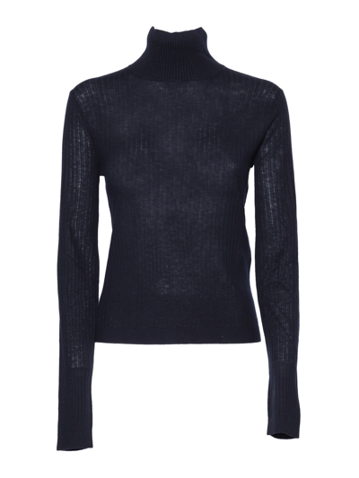 Max Mara Sax Silk And Wool Mock Jumper In Blue