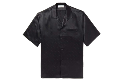 Pre-owned Saint Laurent Camp-collar Silk-satin Jacquard Shirt Black