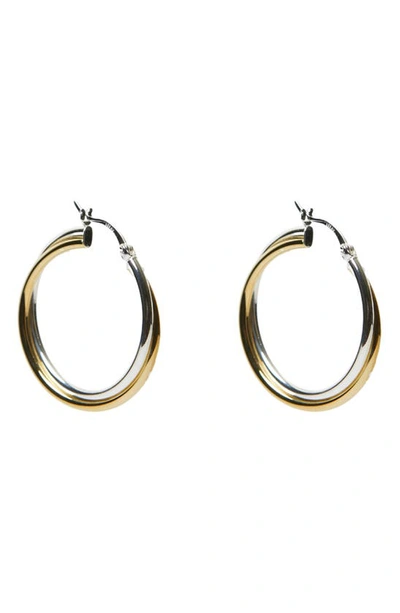 Argento Vivo Sterling Silver Twisted Two-tone Sterling Silver Hoop Earrings In Gold/ Silver