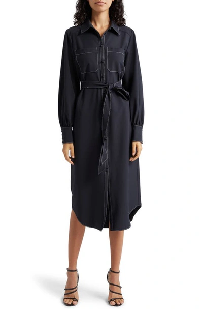 Cinq À Sept Kandice Long Sleeve Belted Midi Shirtdress In Black