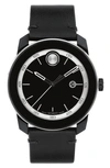 MOVADO BOLD TR90 LEATHER STRAP WATCH, 42MM