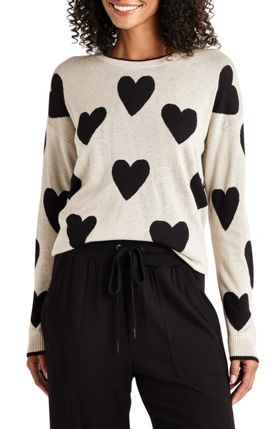 Splendid Lottie Intarsia Heart Crewneck Sweater In Black Hearts
