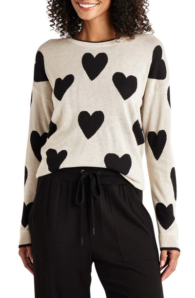 Splendid Lottie Intarsia Heart Crewneck Jumper In Black Hearts