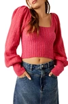 Free People Katie Mix Stitch Square Neck Sweater In Magenta Cherry Combo