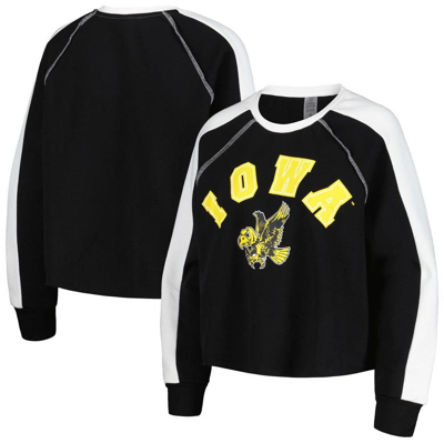 Gameday Couture Women's  Black Iowa Hawkeyes Blindside Raglan Cropped Pullover Sweatshirt