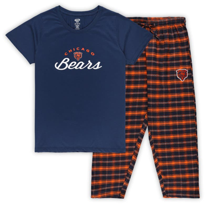 Concepts Sport Women's  Navy Chicago Bears Plus Size Badge T-shirt And Flannel Pants Sleep Set