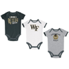 CHAMPION NEWBORN & INFANT CHAMPION BLACK/HEATHER GRAY/WHITE WAKE FOREST DEMON DEACONS THREE-PACK BODYSUIT SET