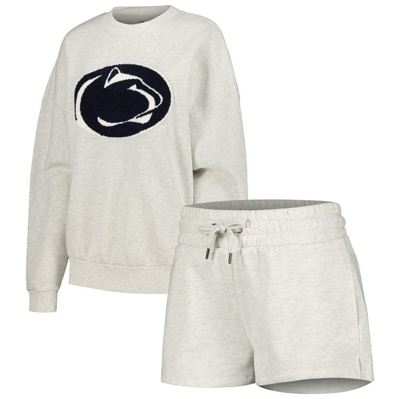 Gameday Couture Women's  Ash Penn State Nittany Lions Team Effort Pullover Sweatshirt And Shorts Slee