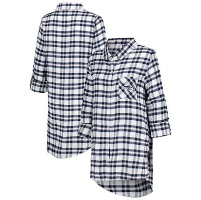 Concepts Sport College Navy Seattle Seahawks Sienna Plaid Full-button Long Sleeve Nightshirt