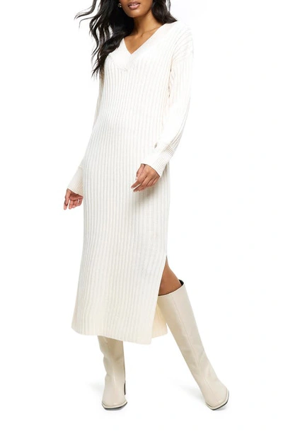 River Island Dawn Long Sleeve Rib Maxi Sweater Dress In White