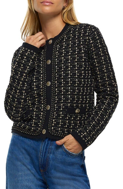 River Island Metallic Tweed Cardigan In Black