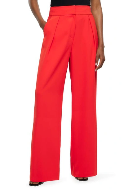 River Island Pleated Wide Leg Trousers In Red
