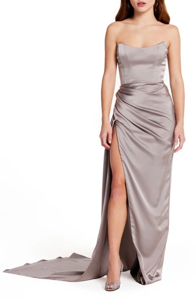 Katie May Bita Strapless Satin Gown In Metal