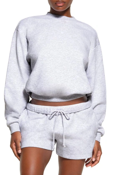 Skims Cotton Blend Fleece Crewneck Sweatshirt In Light Heather Grey