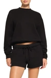 Skims Cotton Blend Fleece Crewneck Sweatshirt In Onyx