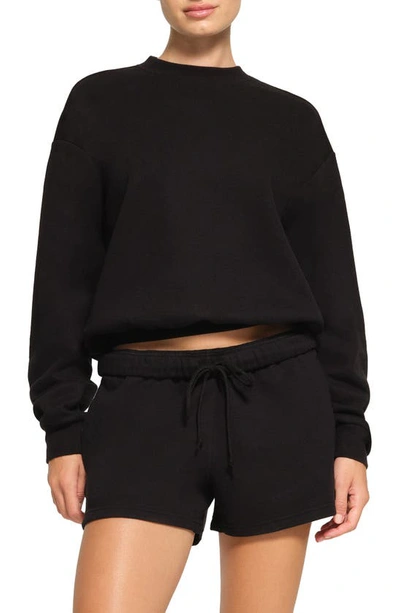 Skims Cotton Blend Fleece Crewneck Sweatshirt In Onyx