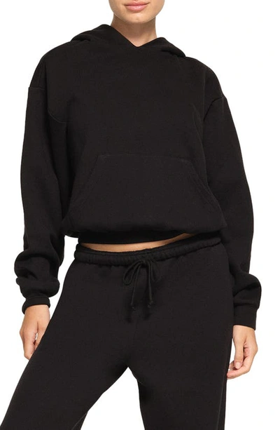 Skims Cotton Blend Fleece Hoodie In Onyx