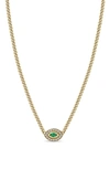 ZOË CHICCO EMERALD & DIAMOND PAVÉ EYE PENDANT NECKLACE