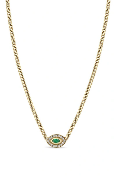 Zoë Chicco 14k Yellow Gold Emerald & Diamond Evil Eye Pendant Necklace, 14-16 In Green/gold