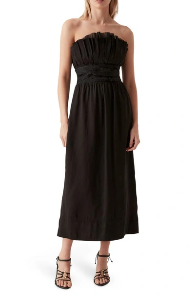 Aje Whisper Knotted-waist Strapless Midi Dress In Black