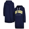 GAMEDAY COUTURE GAMEDAY COUTURE NAVY WEST VIRGINIA MOUNTAINEERS TAKE A KNEE RAGLAN HOODED SWEATSHIRT DRESS