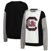 GAMEDAY COUTURE GAMEDAY COUTURE WHITE/BLACK SOUTH CAROLINA GAMECOCKS VERTICAL COLOR-BLOCK PULLOVER SWEATSHIRT