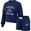 WEAR BY ERIN ANDREWS WEAR BY ERIN ANDREWS NAVY PENN STATE NITTANY LIONS WAFFLE KNIT LONG SLEEVE T-SHIRT & SHORTS LOUNGE S