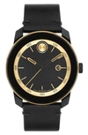 MOVADO BOLD TR90 LEATHER STRAP WATCH, 42MM