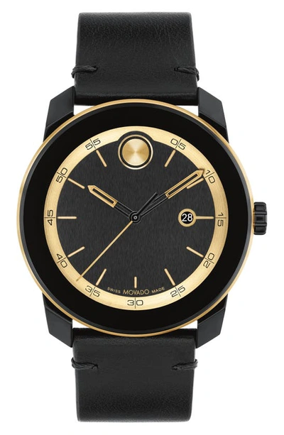 Movado Men's Bold Tr90 Stainless Steel & Leather Strap Watch/42mm In Black Yellow Gold