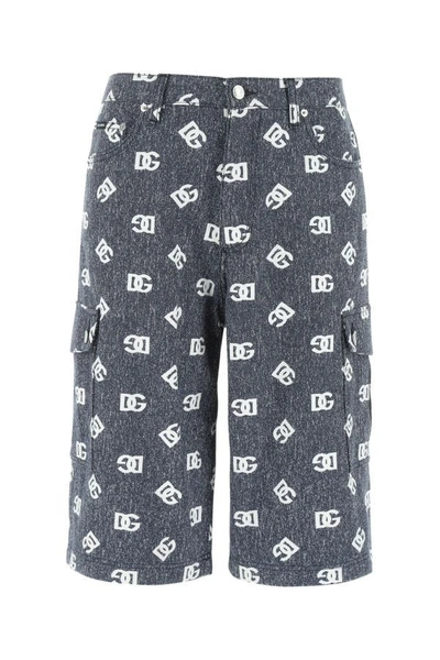 Dolce & Gabbana Man Printed Denim Stretch Bermuda Shorts In Multicolor