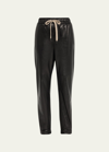 BRUNELLO CUCINELLI GLOSSY NAPA LEATHER TRACK PANTS WITH ELASTICATED WAIST