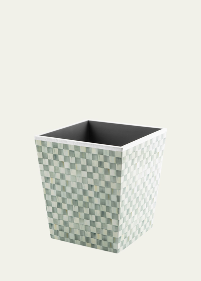 Mackenzie-childs Sterling Check Lacquer Waste Bin In Gray