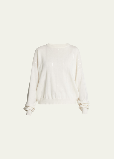 Brunello Cucinelli Cashmere Vertical Sequin Embellished Sweater In C159 White