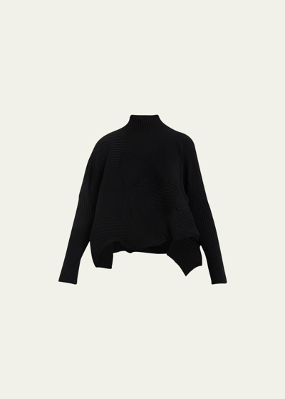 Issey Miyake Kone Kone Ribbed Mock-neck Top In Black