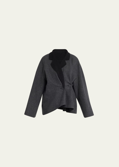 Givenchy Flannel Folded Asymmetric Button Kimono Jacket In Dark Grey Grey