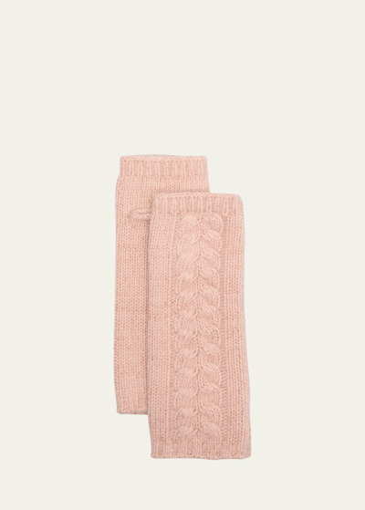 Portolano Shimmery Cable Knit Cashmere Gloves In Rose Quartz