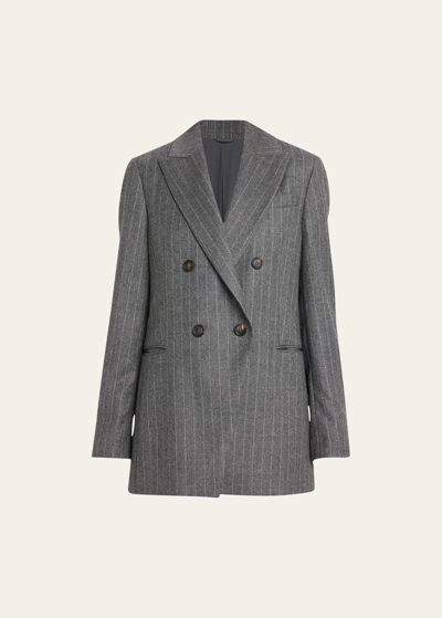 Brunello Cucinelli Sparkle Pinstripe Cutaway Blazer Jacket In C001 Grey White