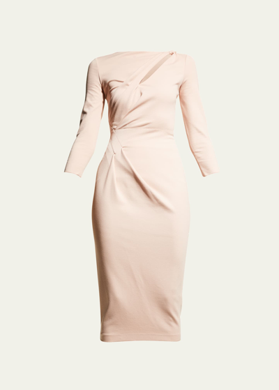 Giorgio Armani Asymmetric Twist-keyhole Jersey Midi Dress In Light Pink