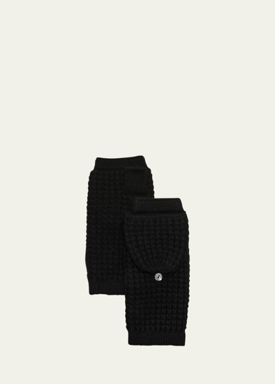 Portolano Flip Top Waffle Stitch Cashmere Mittens In Black