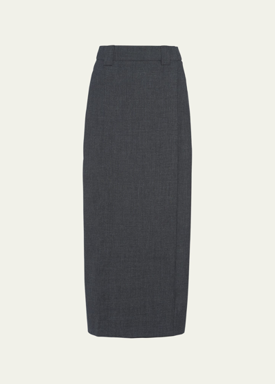 Prada Wrap Wool Midi Skirt In Slate Gray