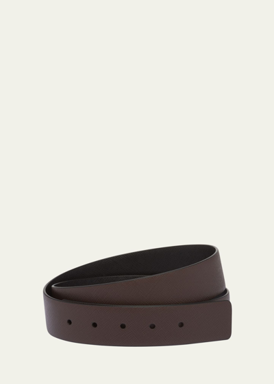 Prada Reversible Saffiano Leather Belt Strap In Coffee