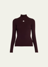 Courrèges Turtleneck Long-sleeve Rib Sweater In Burgundy