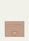 Prada Triangle Logo Leather Card Case In F0236 Cipria